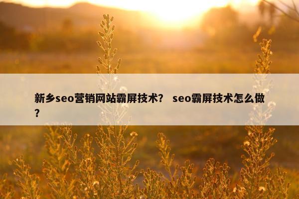 新乡seo营销网站霸屏技术？ seo霸屏技术怎么做？